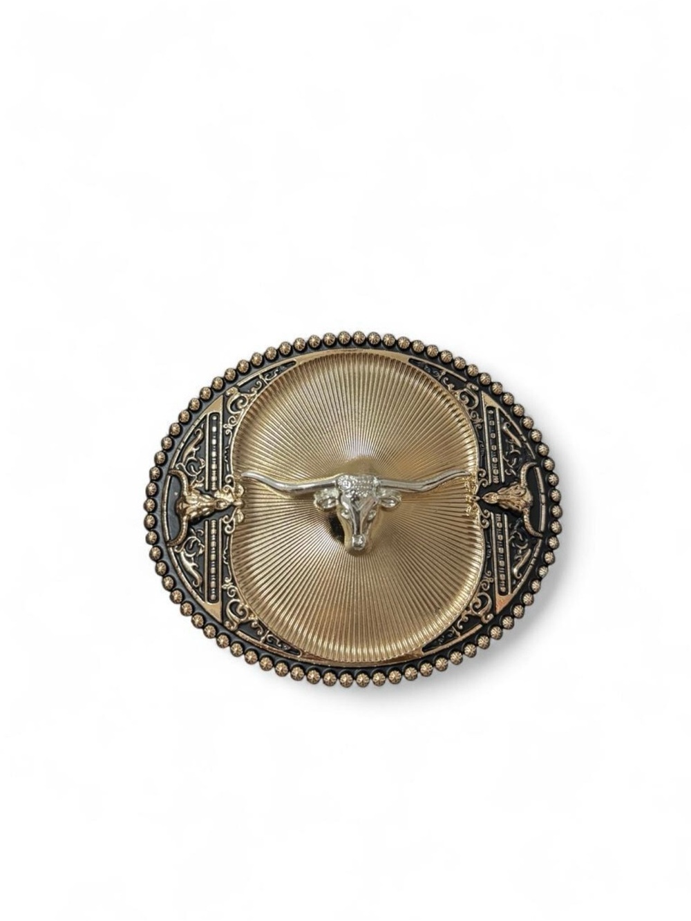 Western Longhorn Gold-Tone Oval Belt Buckle